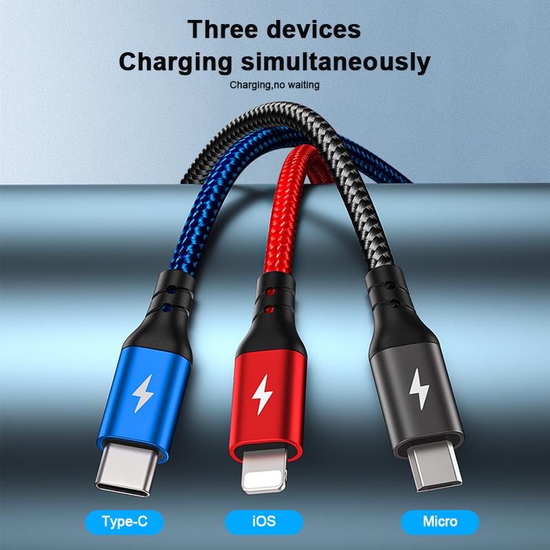 Dây cáp sạc nhanh USB Type C 3 trong 1 QOOVI thích hợp cho điện thoại iPhone Android