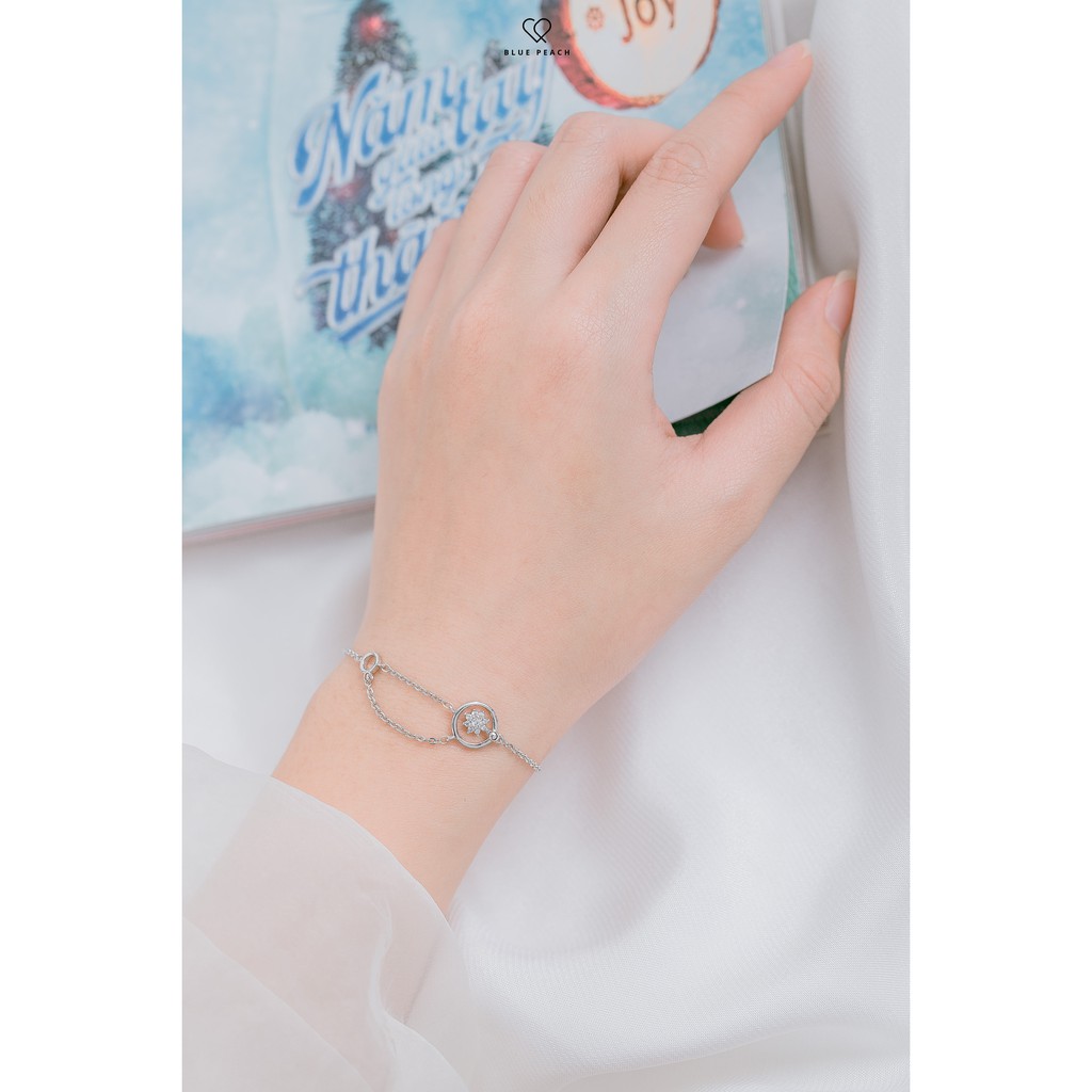 Lắc Tay Bạc Blue Peach Flower in Circle LT006