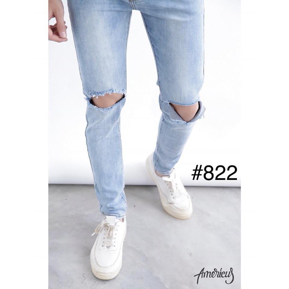 Quần jean xanh nhạt rách gối - 822