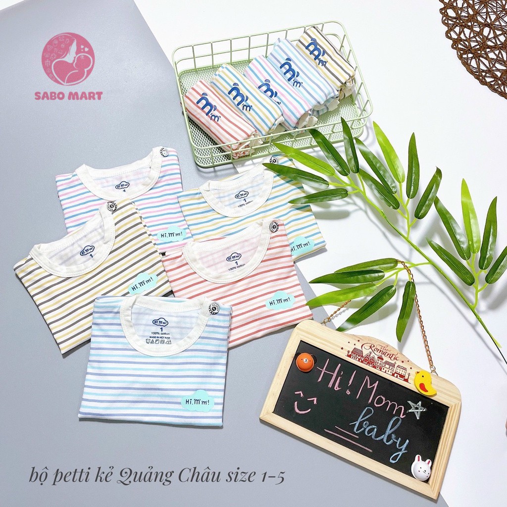 Bộ Cộc Tay Peptit Kẻ Ngang Hi! Mom Kids Mềm Mát Cho Bé Trai Bé Gái