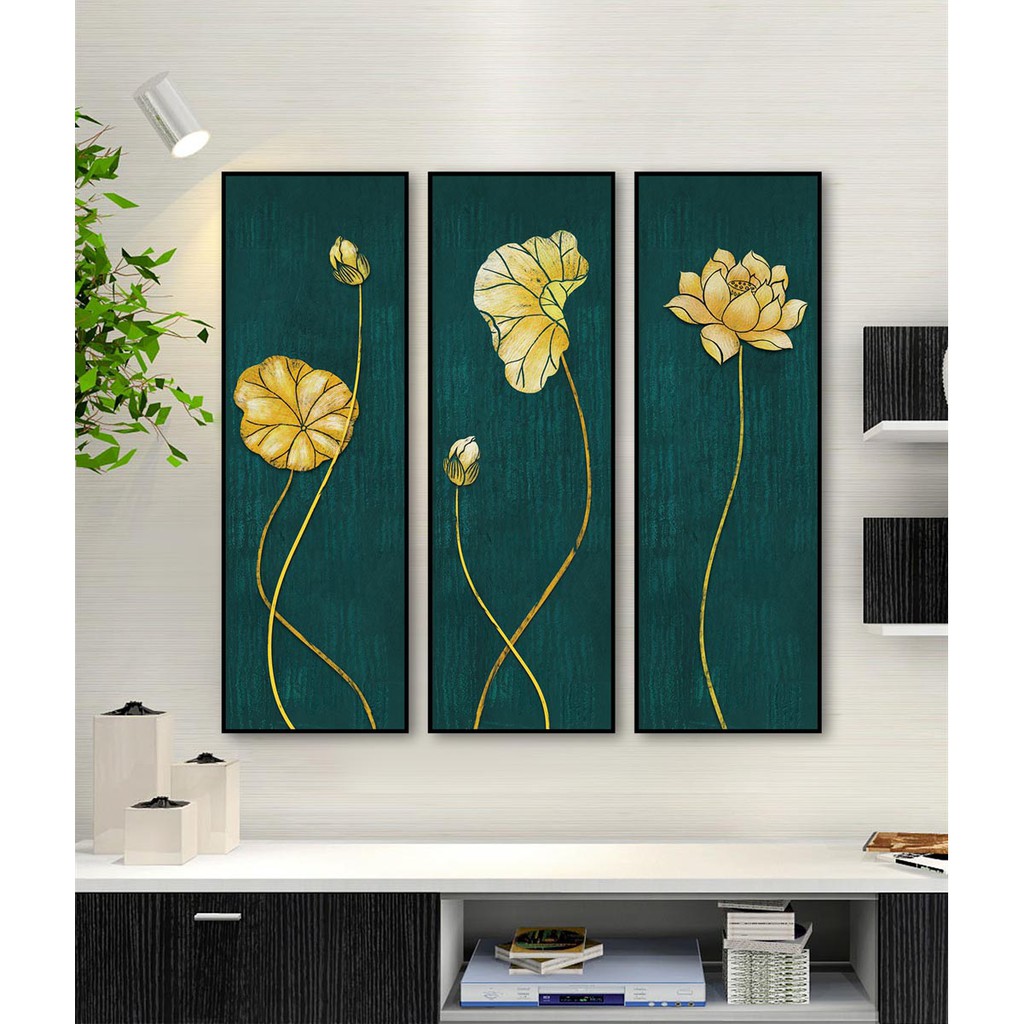 [BachDuong Art] Bộ Tranh Canvas Treo Tường Đức Phật và Hoa Sen- Tranh Hoa Sen Tay Phật Không Khoan Tường