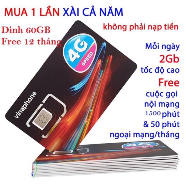 MIỄN PHÍ 1 NĂM – Sim 4g vinaphone gói cước Đỉnh 60 (60gb/tháng nghe gọi miễn phí) Có Video kèm test tốc độ