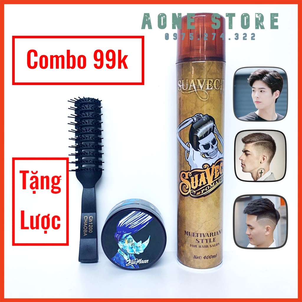 Combo Gôm Xịt Tóc Suawencito 400ml + Sáp Vuốt Tóc Nam Blumman Tê Giác Xanh