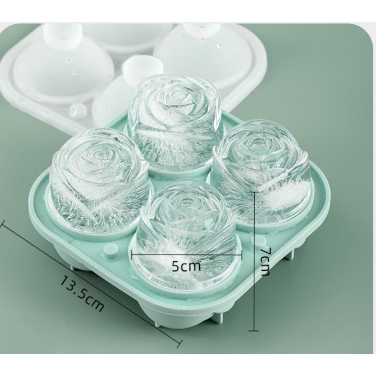 Khuôn làm đá 4 viên hình hoa hồng, khay đá silicon, khuôn làm thạch trang trí đồ uống