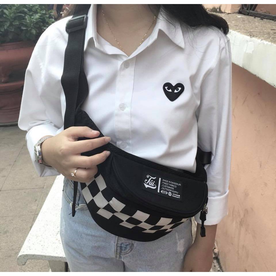 Áo Sơmi Tim CDG Unisex Màu Trắng/Đen