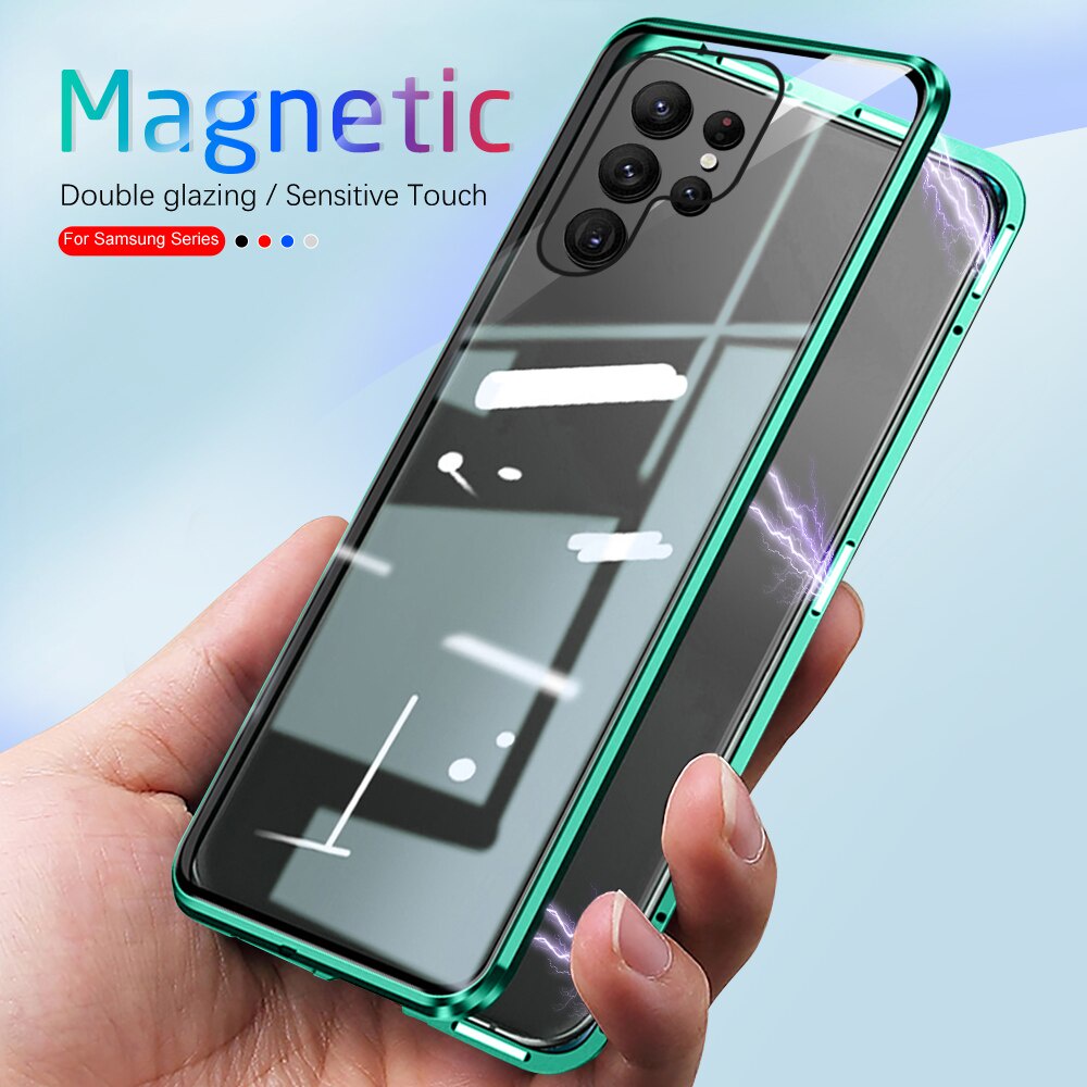 360° Ốp Điện Thoại Kính Cường Lực Hai Mặt Nắp Lật Nam Châm Cho Samsung Galaxy S23 Ultra 22 S22 Ultra Plus S22Ultra 5G