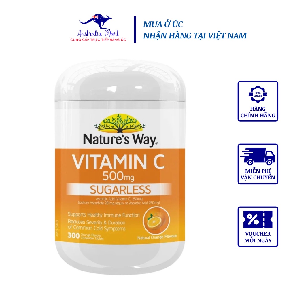Viên Nhai Nature's Way Sugarless Vitamin C Bổ Sung Vitamin C 500mg 300 Viên