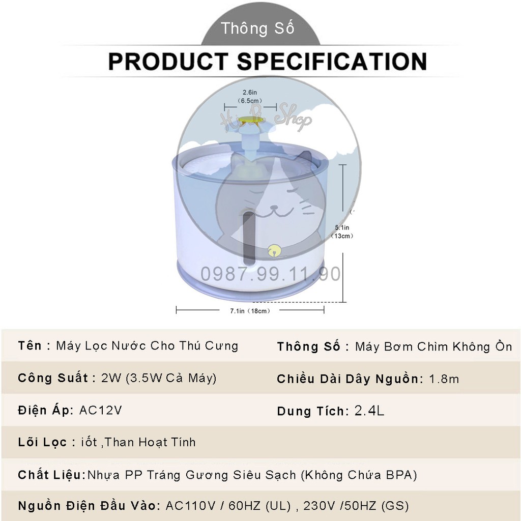 [CÓ ĐÈN LED]Máy Lọc Nước Tự  Động - Máy Uống Nước Tự Động Cho Chó Mèo Kèm Lõi Lọc Than Hoạt Tính Dành Cho Thú Cưng