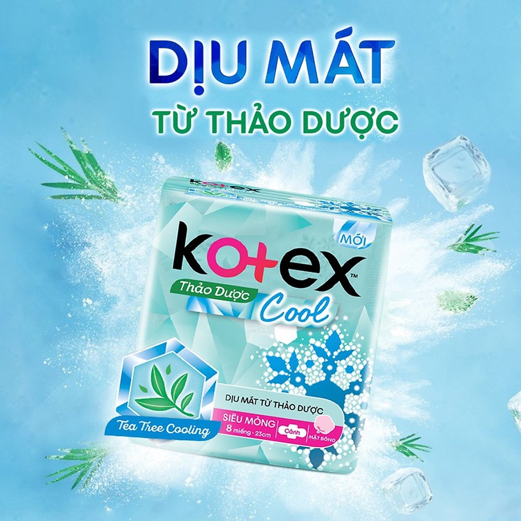 Combo 8 Băng Vệ Sinh Siêu Mỏng Không Cánh 23cm 8 Miếng Kotex MaxCool Mặt Bông Mềm Mại