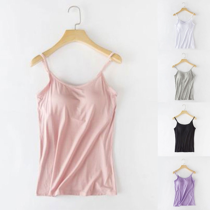 Áo Tank Top Hai Dây Có Mút Đệm Màu Sắc Thời Trang Cho Nữ