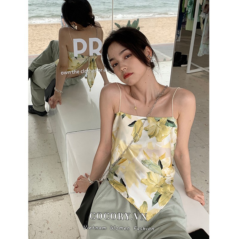 Áo Croptop Chất Chiffon Thiết Kế Dây Đan Chéo Lưng Quyến Rũ