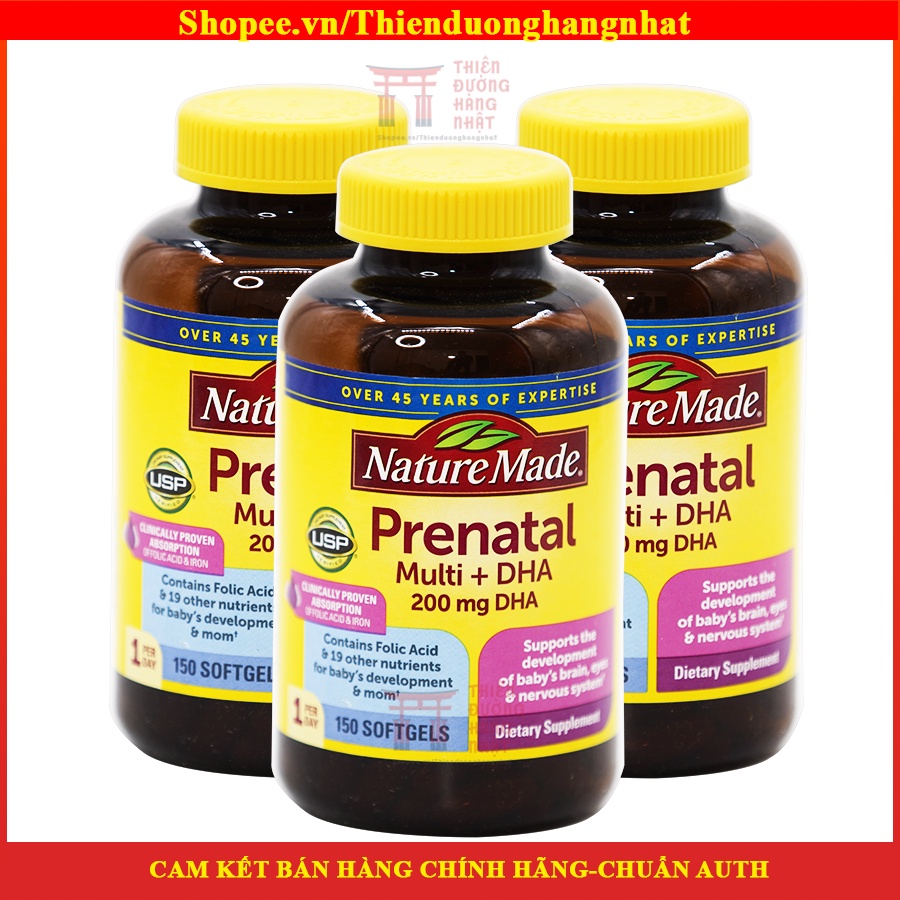 Vitamin bà bầu, Vitamin tổng hợp Bầu Mỹ Nature Made Prenatal Multi + DHA 150 viên [Date 09/2023]