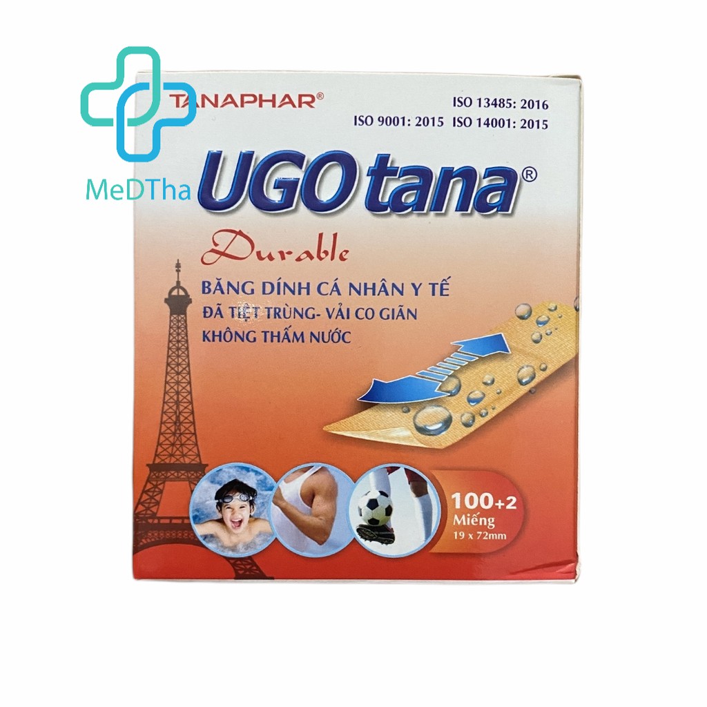 UGO tana - Băng cá nhân, băng gâu Y tế, băng vết thương chất liệu vải độ dính cao 30, 102 miếng [Chính hãng]