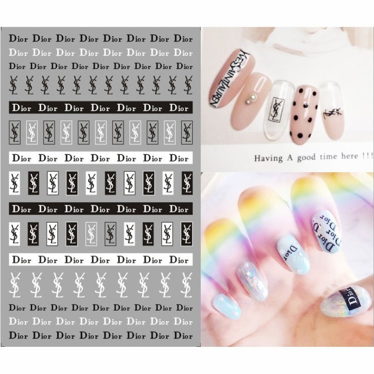 Sticker dán móng tay nail sticker trang tr móng mẫu thương hiệu, chữ kí inforgraphic độc đáo