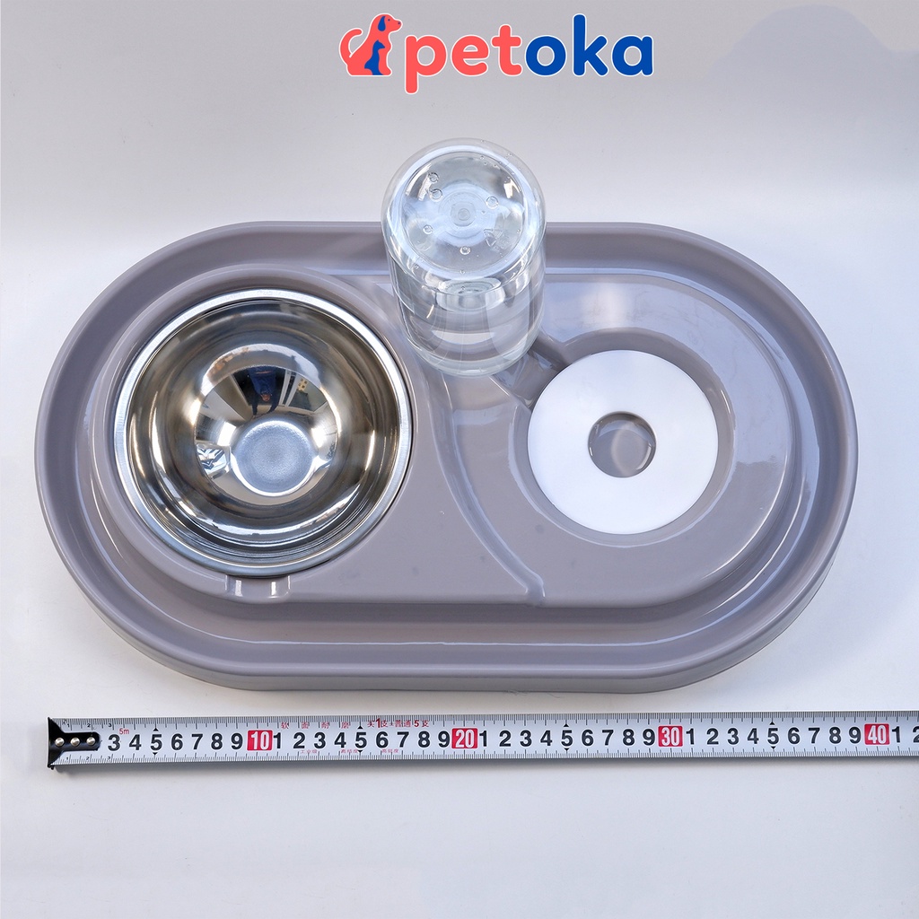 Bát ăn chống kiến cho chó mèo hai ngăn đôi có bát inox kèm bình nước tự động