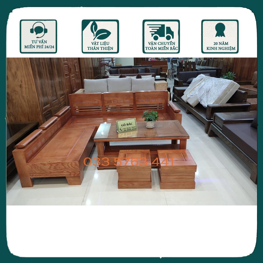 Ảnh thật kèm video sofa góc trứng gỗ sồi Nga 100% cho phòng khách mini - ghế sofa kích thước 2mx1m8