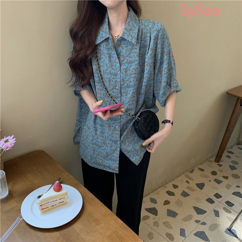 Áo sơ mi ngắn tay dáng rộng in hoa kiểu retro thời trang mùa hè dành cho nữ