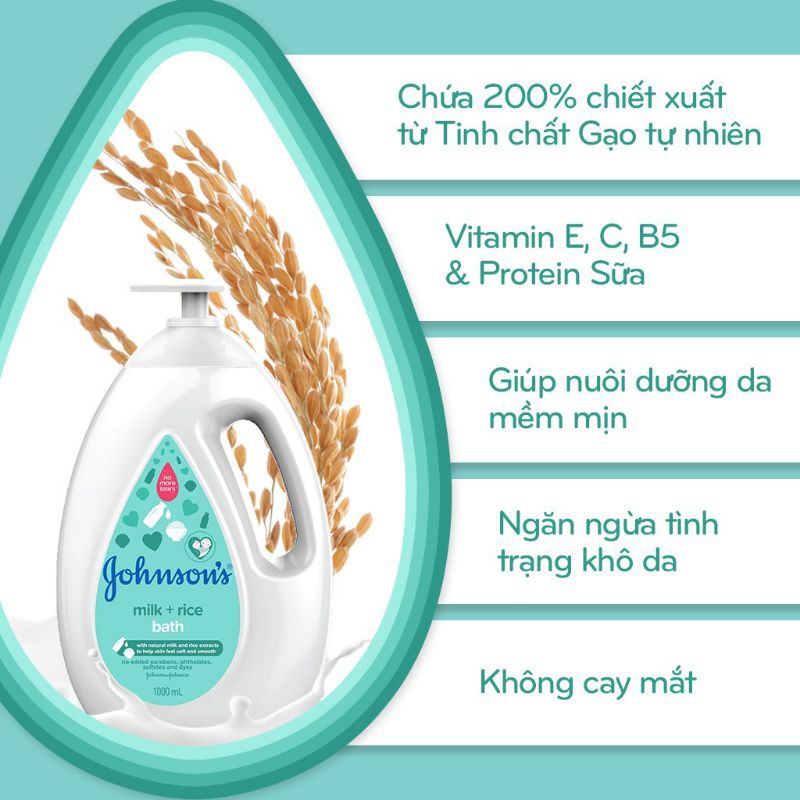 Sữa tắm JOHNSON’S BABY chứa sữa và gạo/sữa và yến mạch chai 1000ml