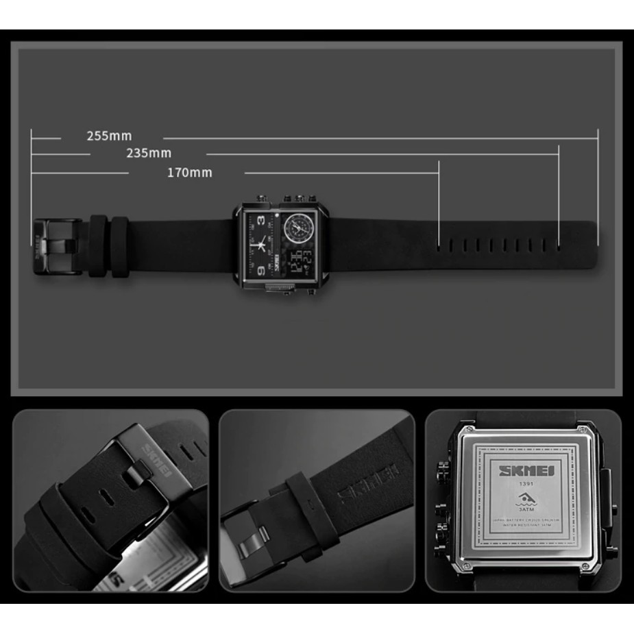 Đồng hồ nam chính hãng cao cấp SKMEI dây da xịn, mặt chữ nhật sang trọng, số giờ điện tử và truyền thống đôc đáo SKCN01