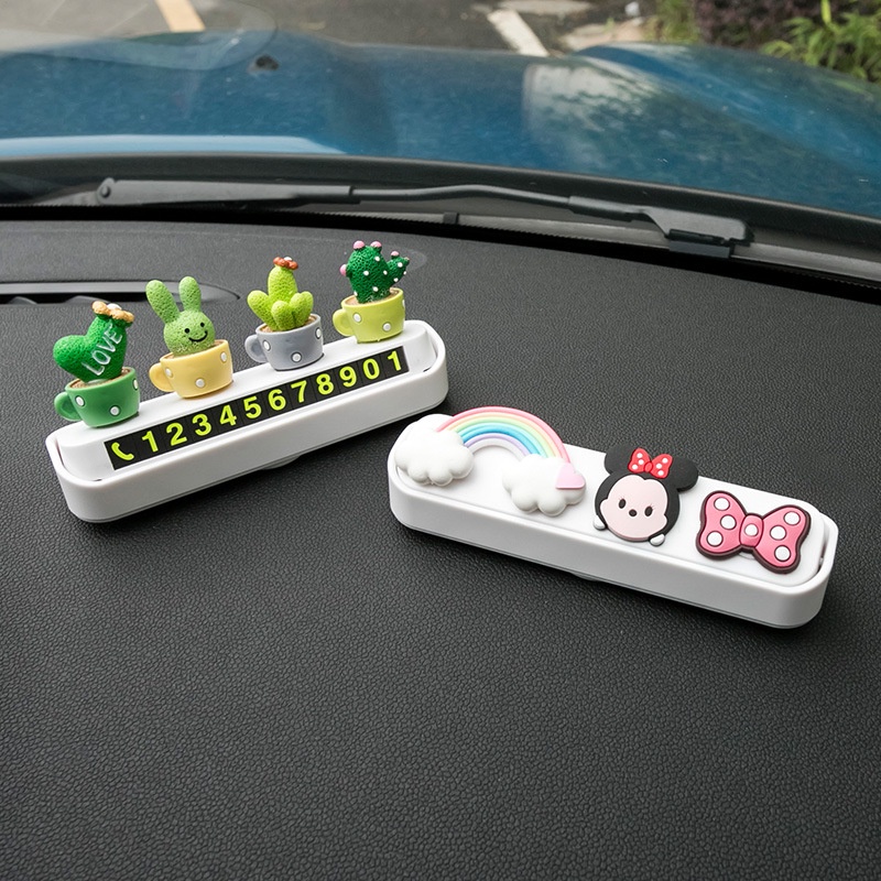 🥰Hai mặt! Thẻ Ghi Số Điện Thoại Đỗ Xe Tạm Thời Hình Mickey Minnie Donald Xương Rồng Hoạt Hình Đáng Yêu