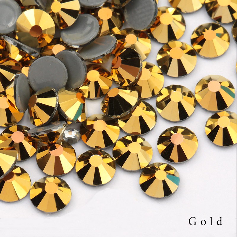 Hotfix Chuỗi Hạt Pha Lê Vàng Kim QIAO Phẳng Sửa Chữa Lưng Phẳng Mặt Kính Đá Rhinestone Nóng Bỏng Cho Quần Áo