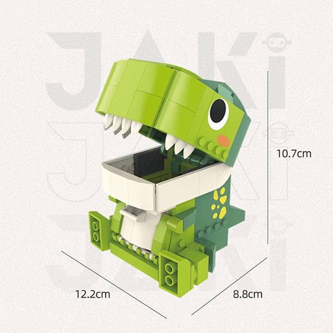 Đồ Chơi Lắp Ráp Kiểu Lego Mô Hình Khủng Long T-REX DINOSAUR JAKI Kiêm Hộp Đựng Bút, Khung Ảnh Để Bàn, Giá Đỡ Sách