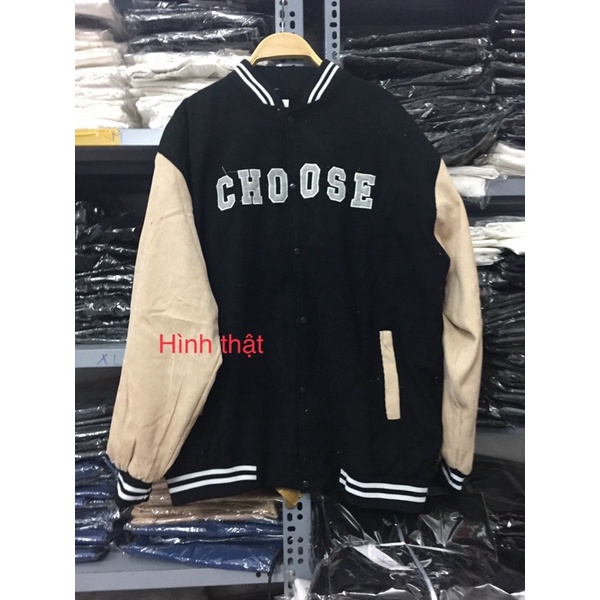 Áo khoác bomber nhung tăm thêu CHOOSE, hàng 2 lớp dày dặn freesize