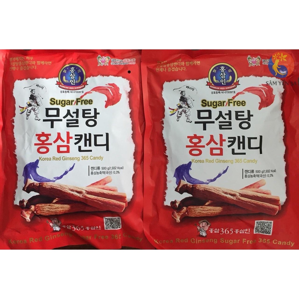 Kẹo sâm Hàn Quốc không đường Korea Red Ginseng 365 Candy Sugar Free Bịch 500g