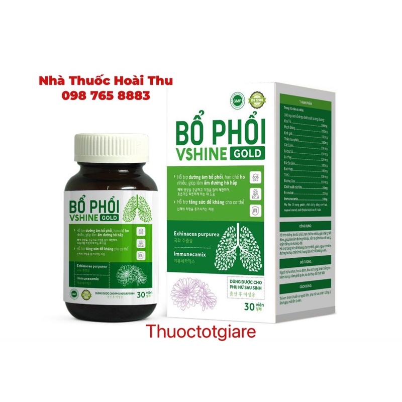 Bổ Phổi Vshine Gold - Hạn chế ho nhiều,làm ấm đường hô hấp ( Lọ 30 viên)