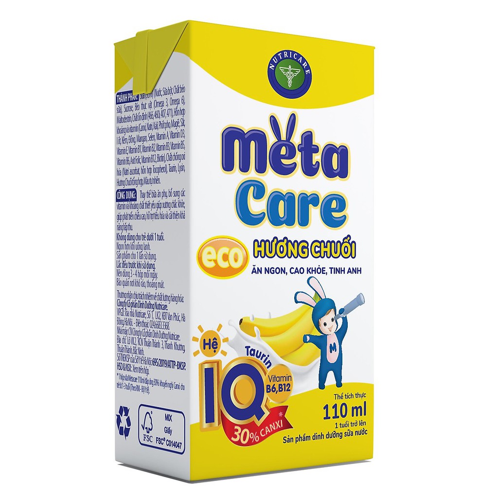 Sữa bột pha sẵn Metacare Eco Chuối 110ml (thùng × 48hộp)