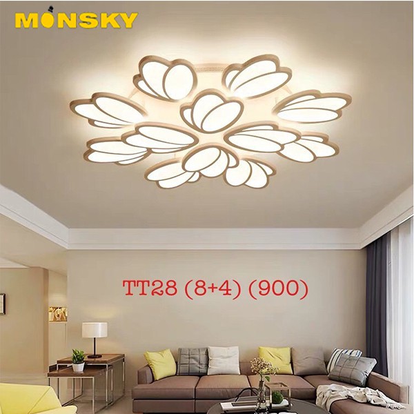 Đèn trần led mâm MONSKY cao cấp hình bông hoa sang trọng 3 chế độ ánh sáng có điều khiển từ xa tiện dụng OMESA