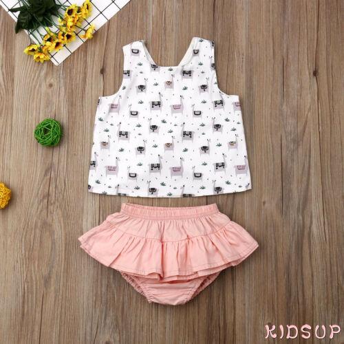 Set đồ mùa hè 2 món gồm áo sát nách in hình lạc đà alpaca + quần short xếp nếp cho bé gái