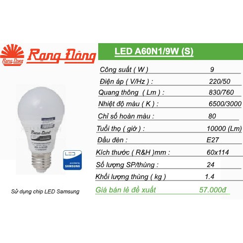 Bóng đèn LED BULB Rạng Đông 9W - ChipLed SAMSUNG