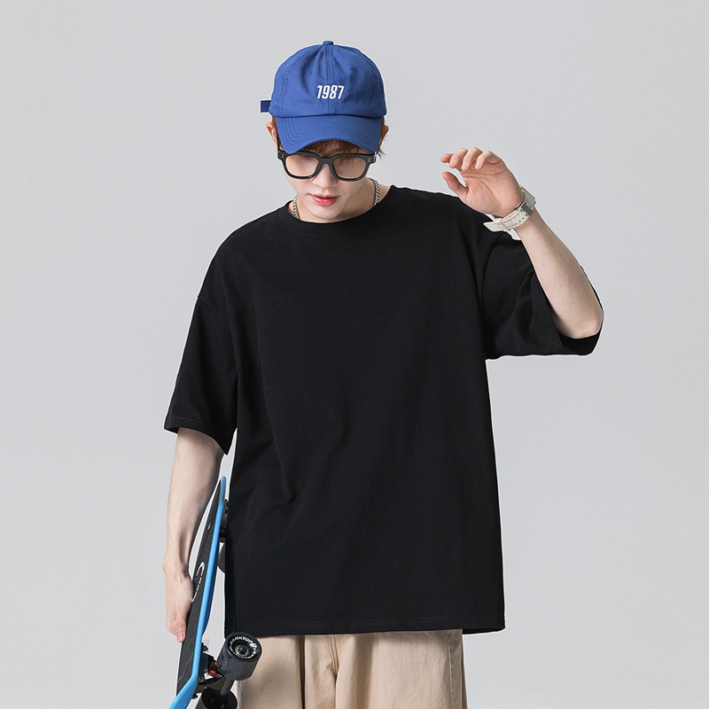 Áo Thun Cotton Tay Ngắn Dáng Rộng Màu Sắc Đơn Giản Trẻ Trung Dành Cho Nam Giới