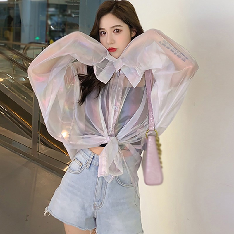 Áo Sơ Mi Chiffon Màu Trơn Dáng Rộng Chống Nắng Thời Trang Mùa Hè Cho Nữ
