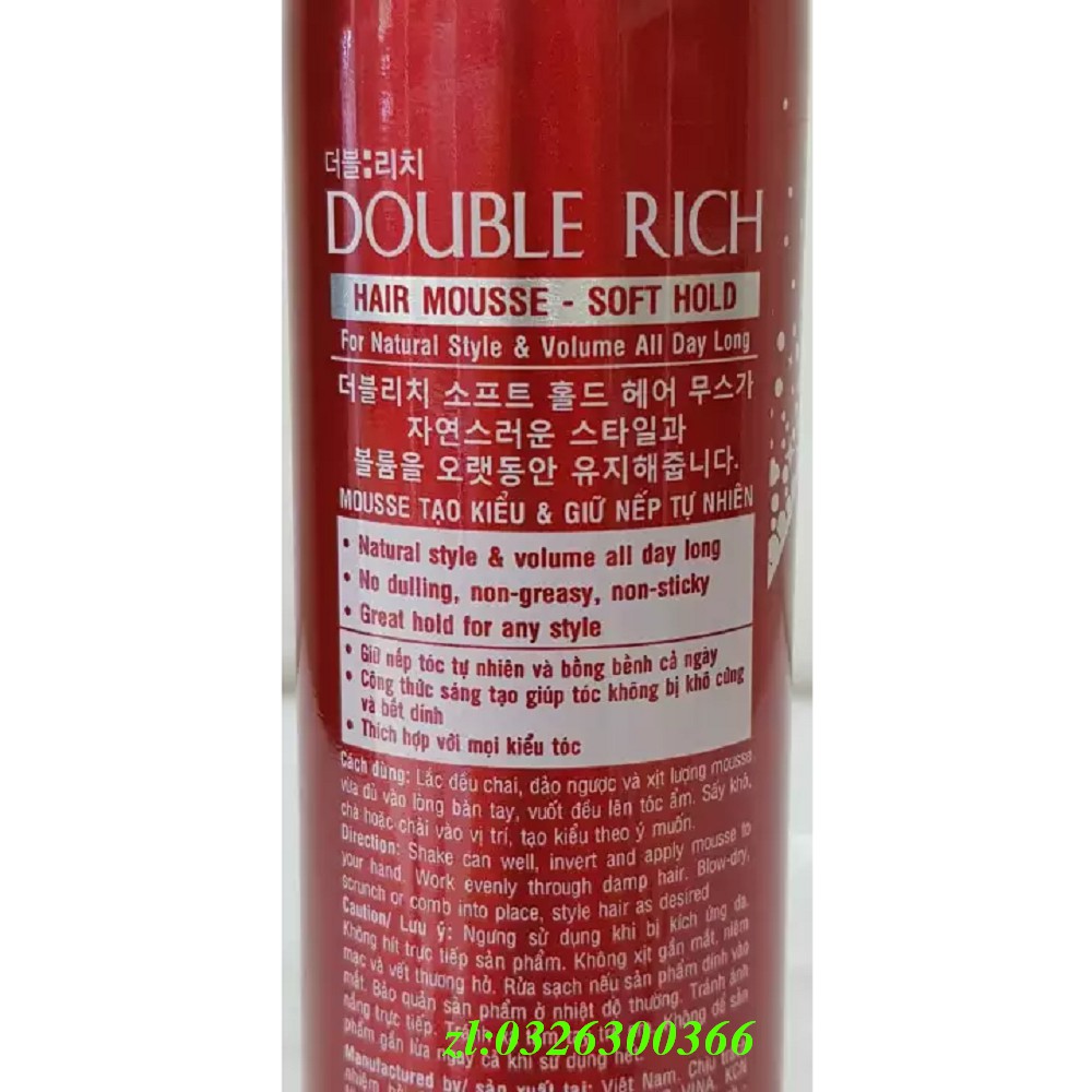 Mouse Tạo Kiểu Tóc 150Ml Double Rich Giữ Nếp Tóc Tự Nhiên, Nuôi Dưỡng Tóc Bồng Bềnh, Chính Hãng.