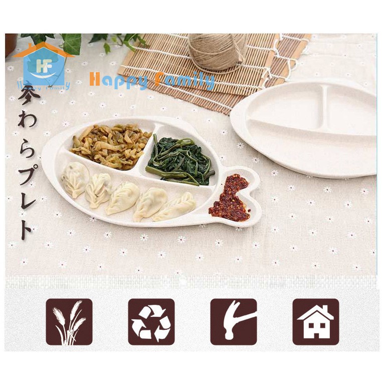 Khay ăn đĩa chia ngăn cho bé hình con cá nguyên liệu sợi lúa mạch Wheat Straw