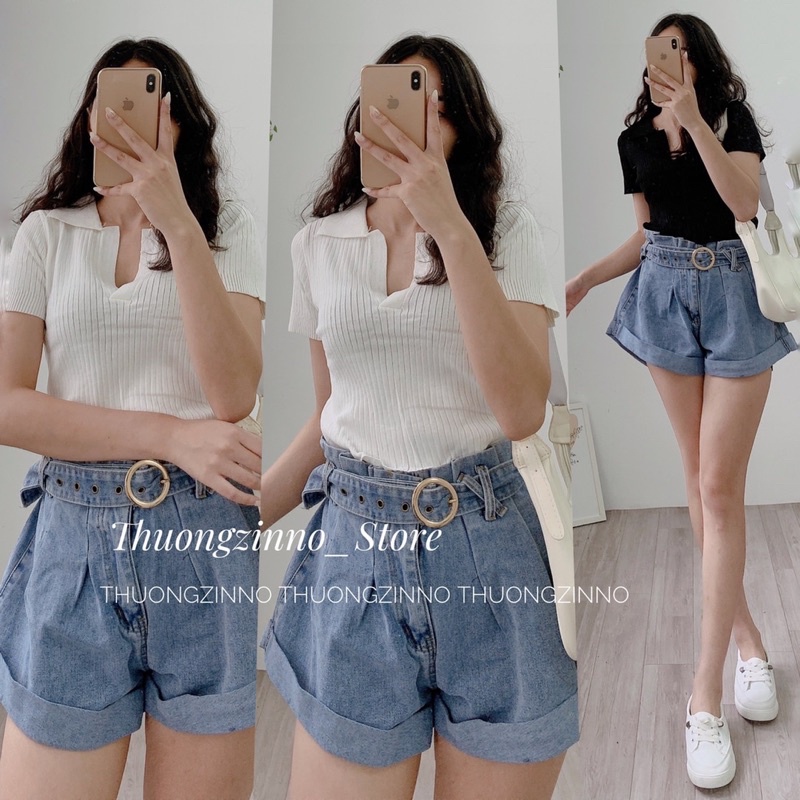 [Ảnh thật/Video]Quần sooc xoè đai X Hàn Quốc Quần đùi jean phong cách năng động