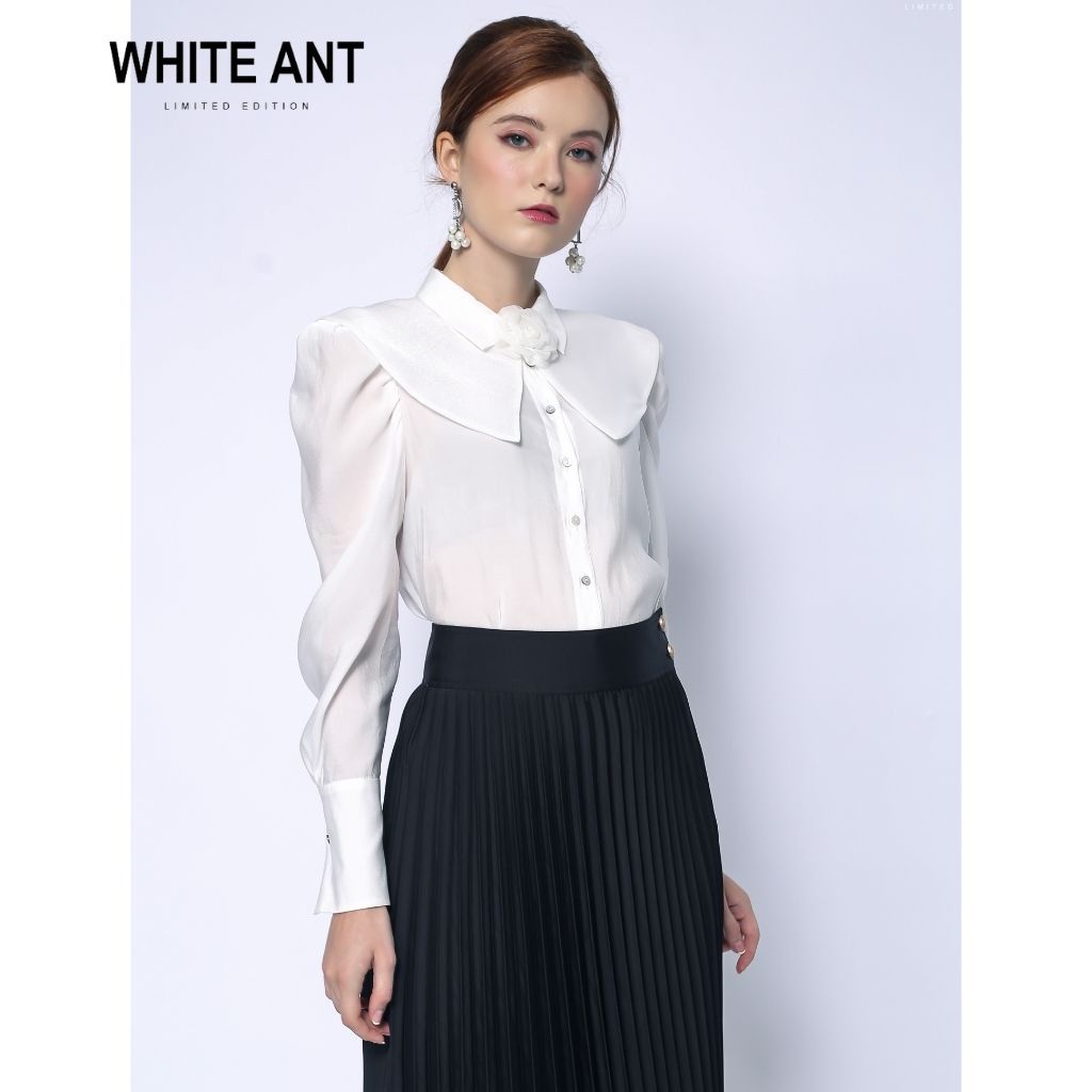 Áo Sơ Mi Nữ Công Sở Dài Tay WHITE ANT Thiết Kế Cổ Sen Bản Lớn Đính Hoa, Chất Vải Modal Mềm Nhẹ 170300028.493