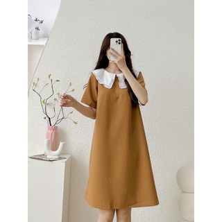 váy kaki chun cổ trắng bèo