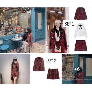 Set áo dạ & chân váy đỏ