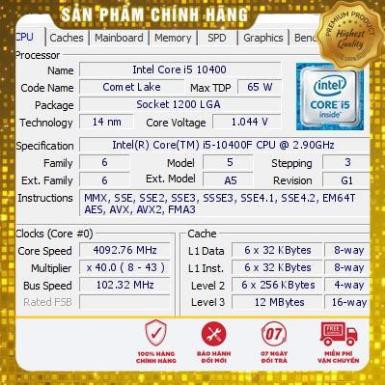 (giá khai trương) Bộ vi xử lý i5 10400 cũ. CPU Intel Core i5-10400 2.9 GHz up to 4.3 GHz, 6 nhân 12 luồng Socket 1200