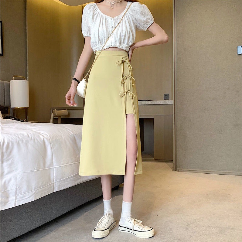 Chân váy midi COZOK lưng cao thiết kế xẻ tà thời trang trẻ trung