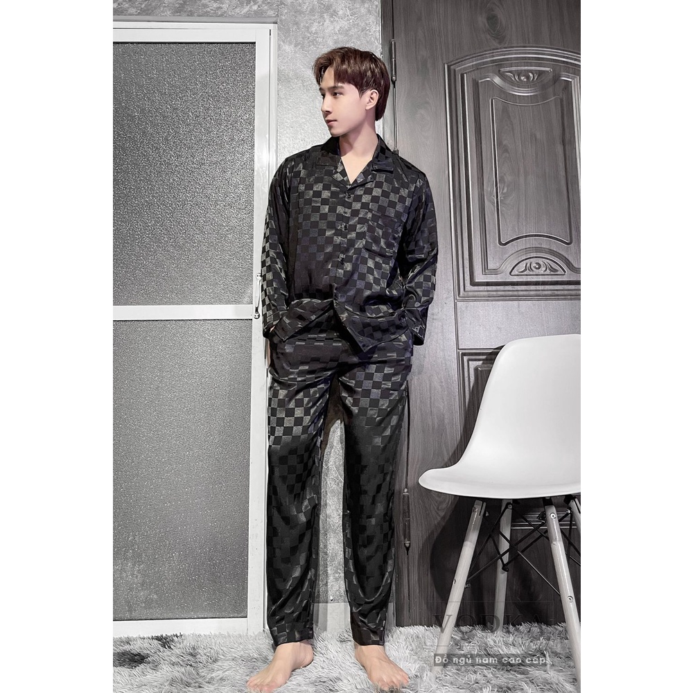 Đồ bộ nam chất lụa gấm ô vuông bộ pijama nam mặc nhà cực đỉnh GO14