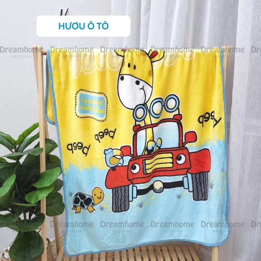 Chăn lông tuyết cho bé DREAMHOME mỏng nhẹ 1mx1m4 dùng mùa hè thu, 2 mặt tuyết in hình thú cho trẻ em