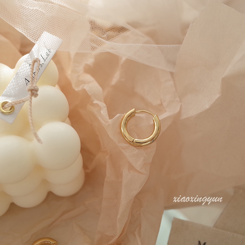 1 Đôi Bông Tai Vòng Nhỏ Cơ Bản Khuyên Tai Tròn Mạ Vàng 14K Đơn Giản, Huggie Earrings Stud