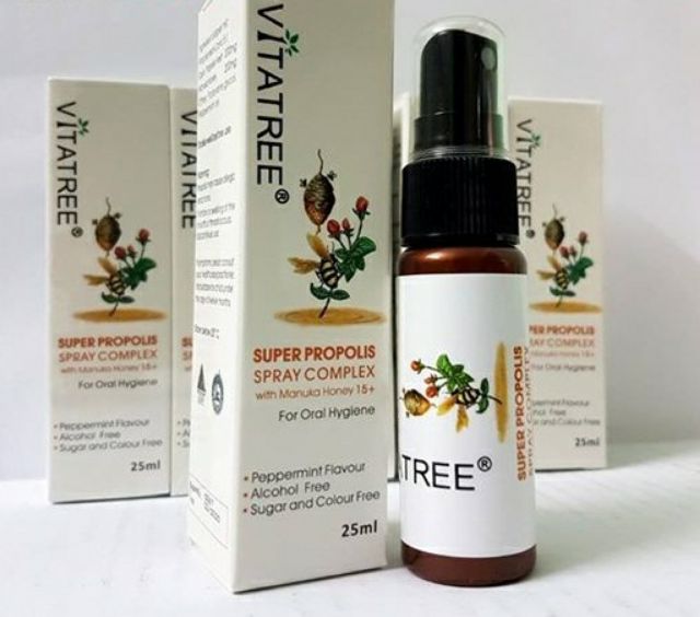 Chai xịt giảm đau họng keo ong Vitatree 25ml Úc