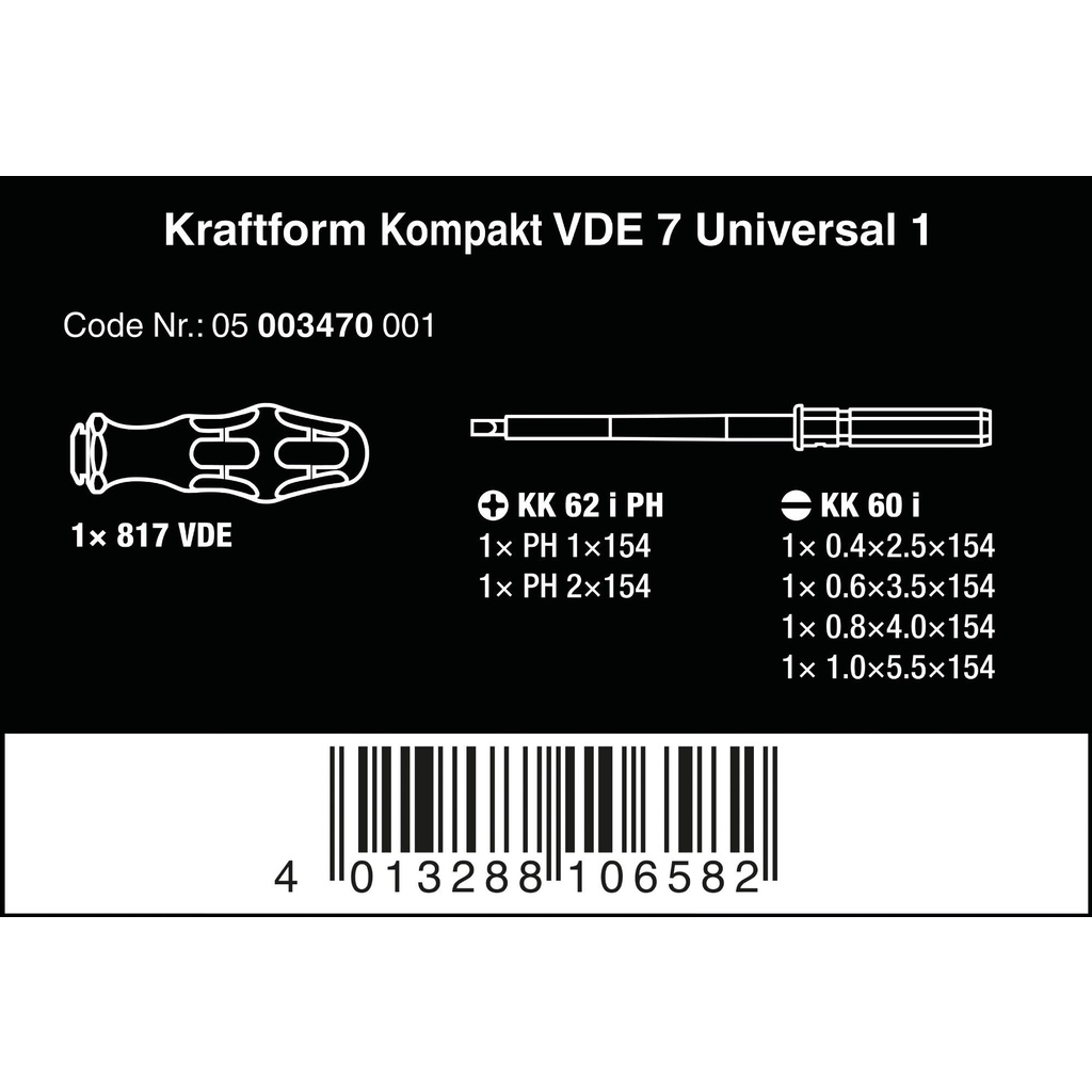Bộ tua vít cách điện 7 chiếc Kraftform Kompakt VDE 7 Universal 1 Wera 05003470001