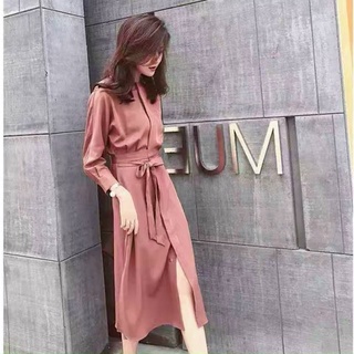 Đầm Midi Sơmi Xẻ Tà Cột Nơ Eo ( Kèm Hình Chụp Thật)