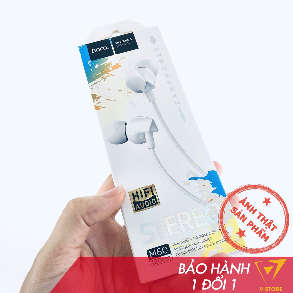 Tai nghe có dây Hoco M60 M40 jack 3.5 có mic đàm thoại dùng cho ip ss - màu đen/ trắng tn1